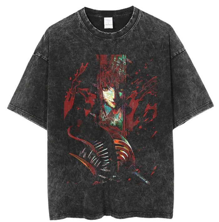 Anime Baki Haman Tshirts Harajuku Vintage 100% Cotton 2024 New Washed T Shirt For Men Hip Hop Streetwear Oversize T-shirt