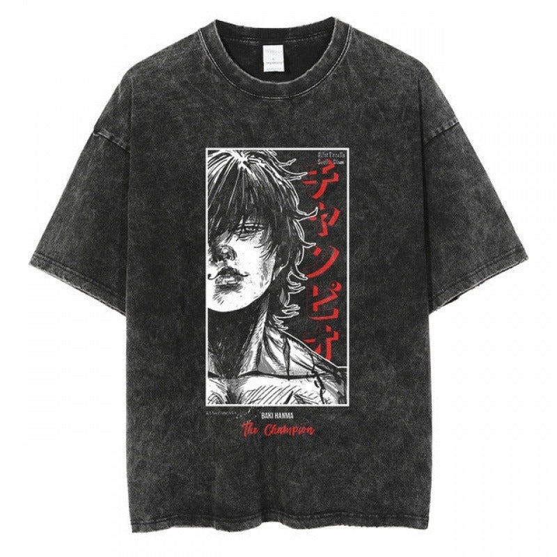 Anime Baki Haman Tshirts Harajuku Vintage 100% Cotton 2024 New Washed T Shirt For Men Hip Hop Streetwear Oversize T-shirt