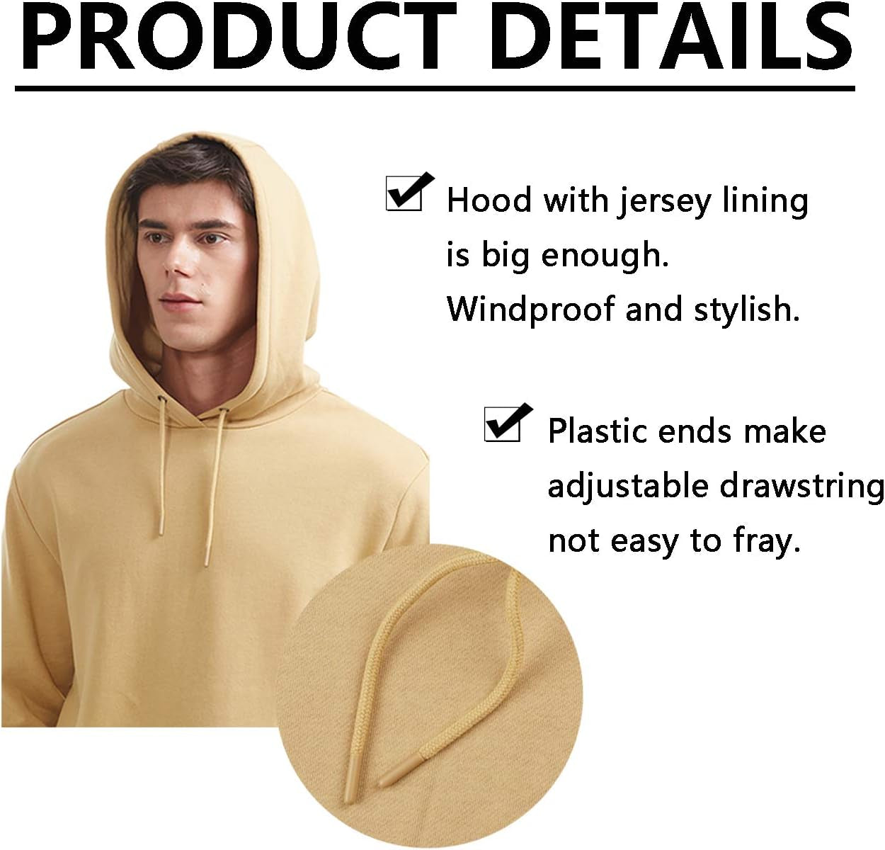 Men'S Hooded Sweatshirt Long Sleeve Soft Brushed Fleece Hoody Classic Drawstring Pullover Hoodie Size S-3XL